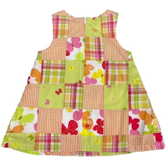 GYMBOREE Summer Dress Set Girl Size 3/6 Butterfly Plaid Patchwork Multicolor - Picture 2 of 11